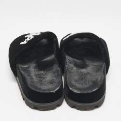 Prada Black/White Velvet Logo Slide Flats Size 38