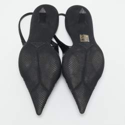 Pre Owned Prada Black Sequins Logo Slingback Pumps Size 38.5