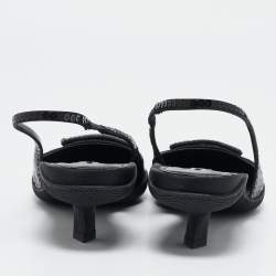 Pre Owned Prada Black Sequins Logo Slingback Pumps Size 38.5