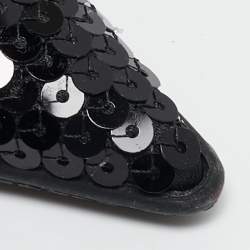 Pre Owned Prada Black Sequins Logo Slingback Pumps Size 38.5