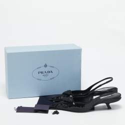 Pre Owned Prada Black Sequins Logo Slingback Pumps Size 38.5