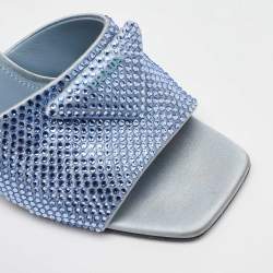 Prada Light Blue Satin Crystal Embellished Slide Sandals Size 39