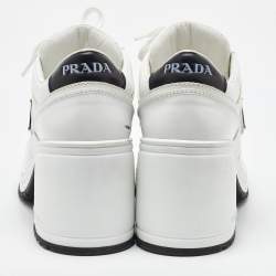 Prada White Leather Downtown High Heel Lace Up Pump Sneakers Size 39
