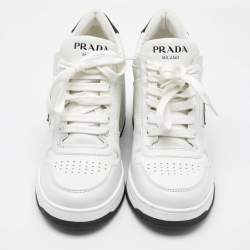 Prada White Leather Downtown High Heel Lace Up Pump Sneakers Size 39