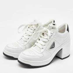 Prada White Leather Downtown High Heel Lace Up Pump Sneakers Size 39