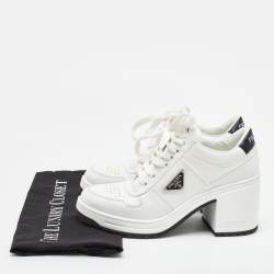 Prada White Leather Downtown High Heel Lace Up Pump Sneakers Size 39
