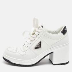 Prada White Leather Downtown High Heel Lace Up Pump Sneakers Size 39