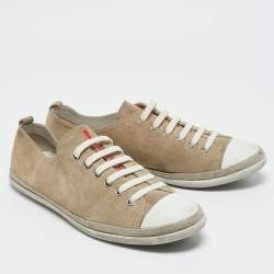 Prada Grey Suede Cap Toe Lace Up Sneakers Size 39