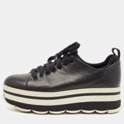 Prada Black Leather Platform Lace Up Sneakers Size 38