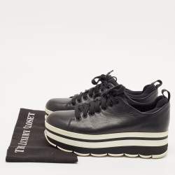 Prada Black Leather Platform Lace Up Sneakers Size 38