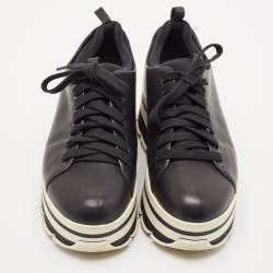 Prada Black Leather Platform Lace Up Sneakers Size 38