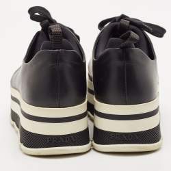 Prada Black Leather Platform Lace Up Sneakers Size 38