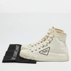 Prada Off White Canvas Gabardine High Top Sneakers Size 36