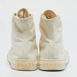 Prada Off White Canvas Gabardine High Top Sneakers Size 36
