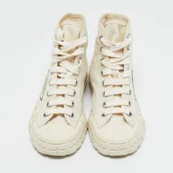 Prada Off White Canvas Gabardine High Top Sneakers Size 36