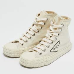 Prada Off White Canvas Gabardine High Top Sneakers Size 36