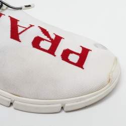 Prada White Knit Fabric Logo Low Top Sneakers Size 39