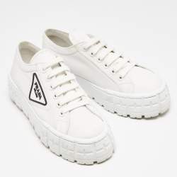 Prada White Canvas Cassetta Lace Up Sneakers Size 38