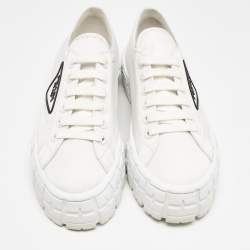 Prada White Canvas Cassetta Lace Up Sneakers Size 38