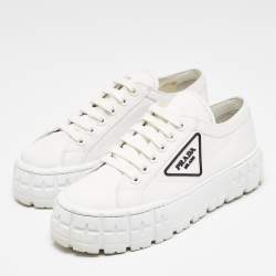 Prada White Canvas Cassetta Lace Up Sneakers Size 38