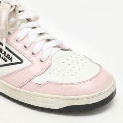 Prada White/Pink Leather Low Top Sneakers Size 38