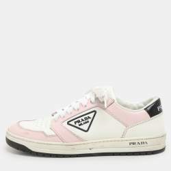 Prada White/Pink Leather Low Top Sneakers Size 38