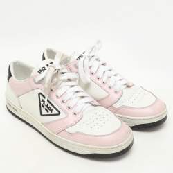 Prada White/Pink Leather Low Top Sneakers Size 38