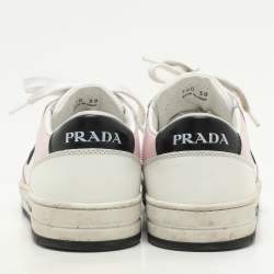 Prada White/Pink Leather Low Top Sneakers Size 38