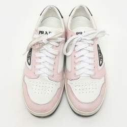 Prada White/Pink Leather Low Top Sneakers Size 38