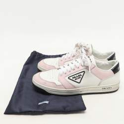 Prada White/Pink Leather Low Top Sneakers Size 38