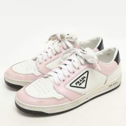 Prada White/Pink Leather Low Top Sneakers Size 38