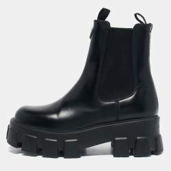 Prada Black Leather and Nylon Monolith Ankle Boots Size 38