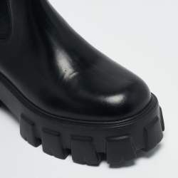 Prada Black Leather and Nylon Monolith Ankle Boots Size 38