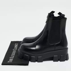 Prada Black Leather and Nylon Monolith Ankle Boots Size 38