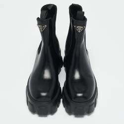 Prada Black Leather and Nylon Monolith Ankle Boots Size 38