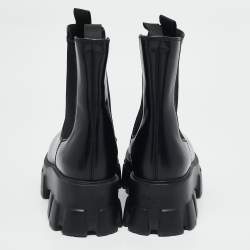 Prada Black Leather and Nylon Monolith Ankle Boots Size 38
