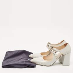 Pre Owned Prada Grey Leather Mary Jane Pumps Size 38.5
