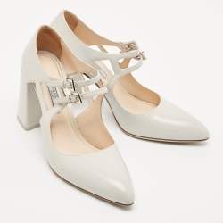 Pre Owned Prada Grey Leather Mary Jane Pumps Size 38.5