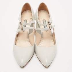 Pre Owned Prada Grey Leather Mary Jane Pumps Size 38.5