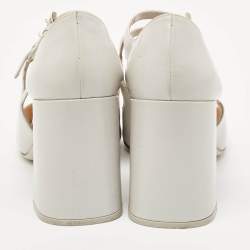 Pre Owned Prada Grey Leather Mary Jane Pumps Size 38.5