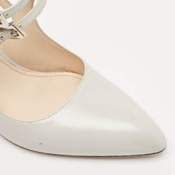 Pre Owned Prada Grey Leather Mary Jane Pumps Size 38.5