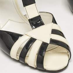 Prada Cream/Black Patent Leather Ankle Strap Sandals Size 38