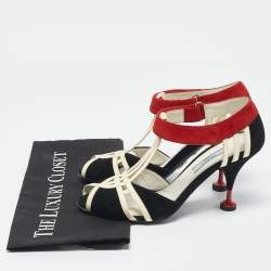 Prada Tricolor Leather and Suede Strappy Peep Toe Sandals Size 37.5