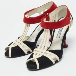 Prada Tricolor Leather and Suede Strappy Peep Toe Sandals Size 37.5
