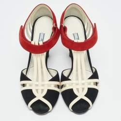 Prada Tricolor Leather and Suede Strappy Peep Toe Sandals Size 37.5