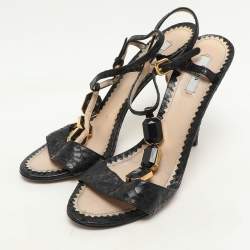 Prada Black Python Embellished Ankle Strap Sandals Size 40