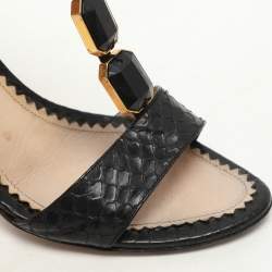 Prada Black Python Embellished Ankle Strap Sandals Size 40