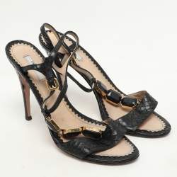 Prada Black Python Embellished Ankle Strap Sandals Size 40