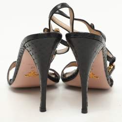 Prada Black Python Embellished Ankle Strap Sandals Size 40