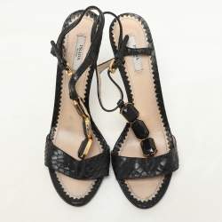 Prada Black Python Embellished Ankle Strap Sandals Size 40
